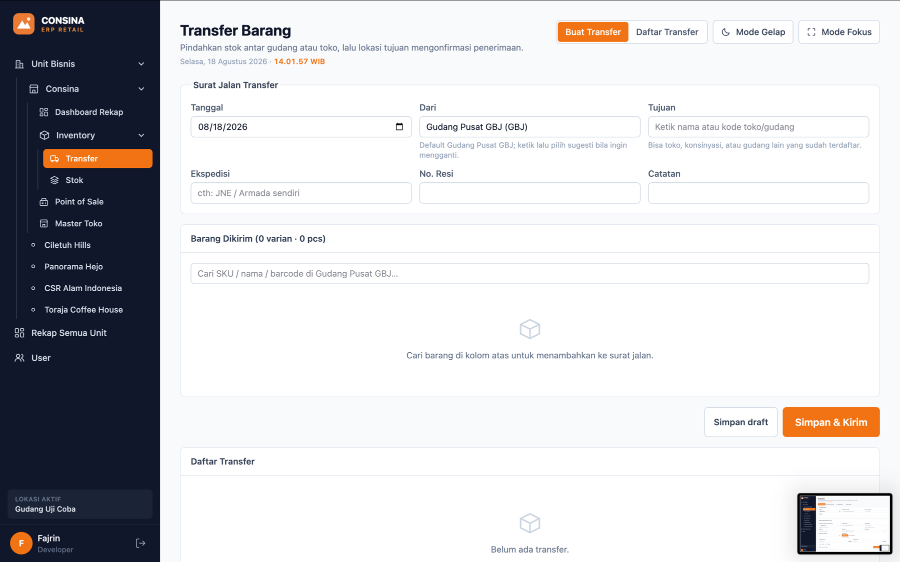 Form transfer stok antar gudang dan toko Consina